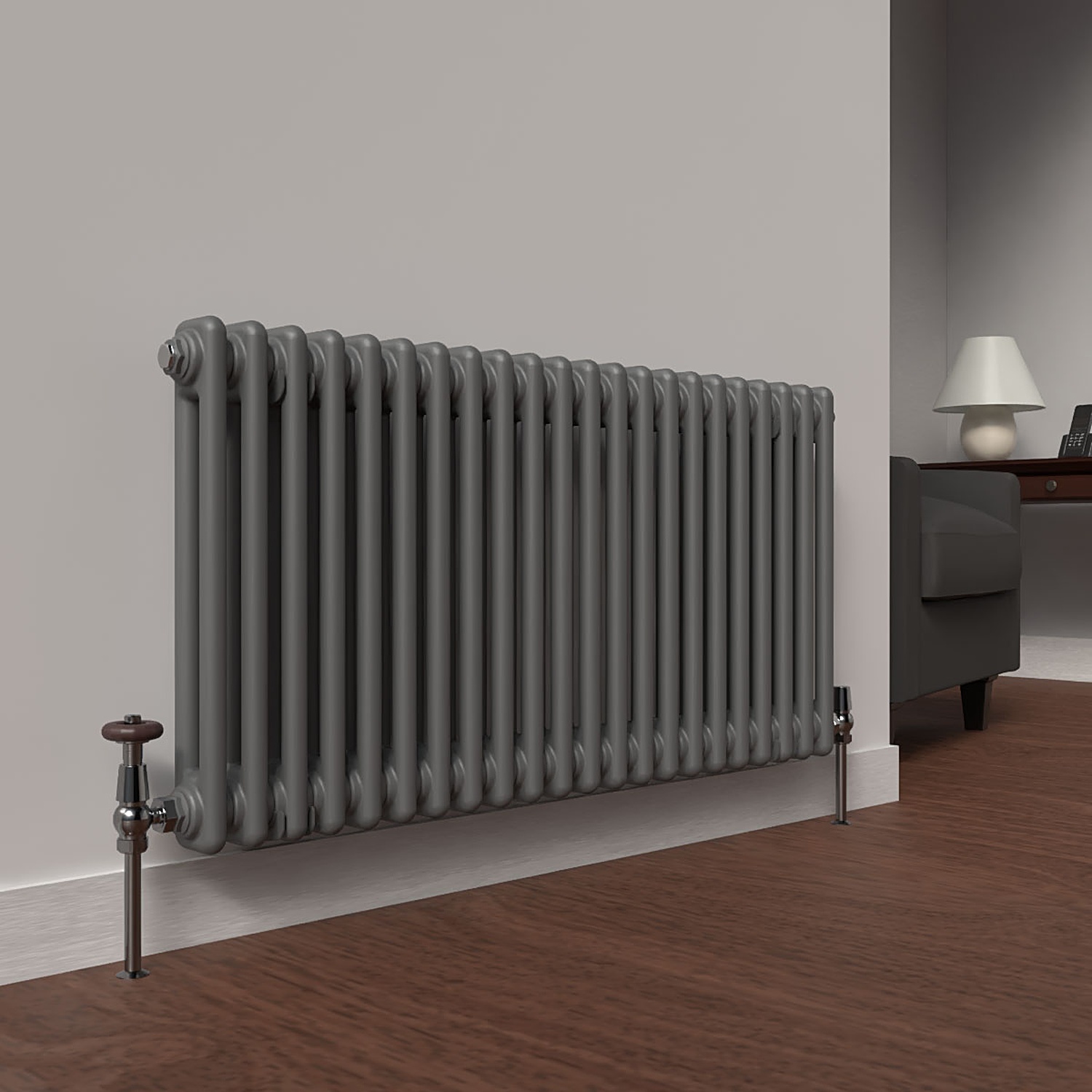 Lux Heat Anthracite Grey Horizontal 2 Column Traditional Radiator 500mm (H) x 1010mm (W) - Image 2