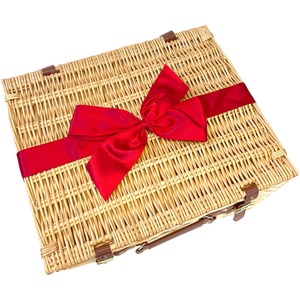 Empty Natural Wicker Hamper Basket  and Red Bow for gifts, storage and picnics (18