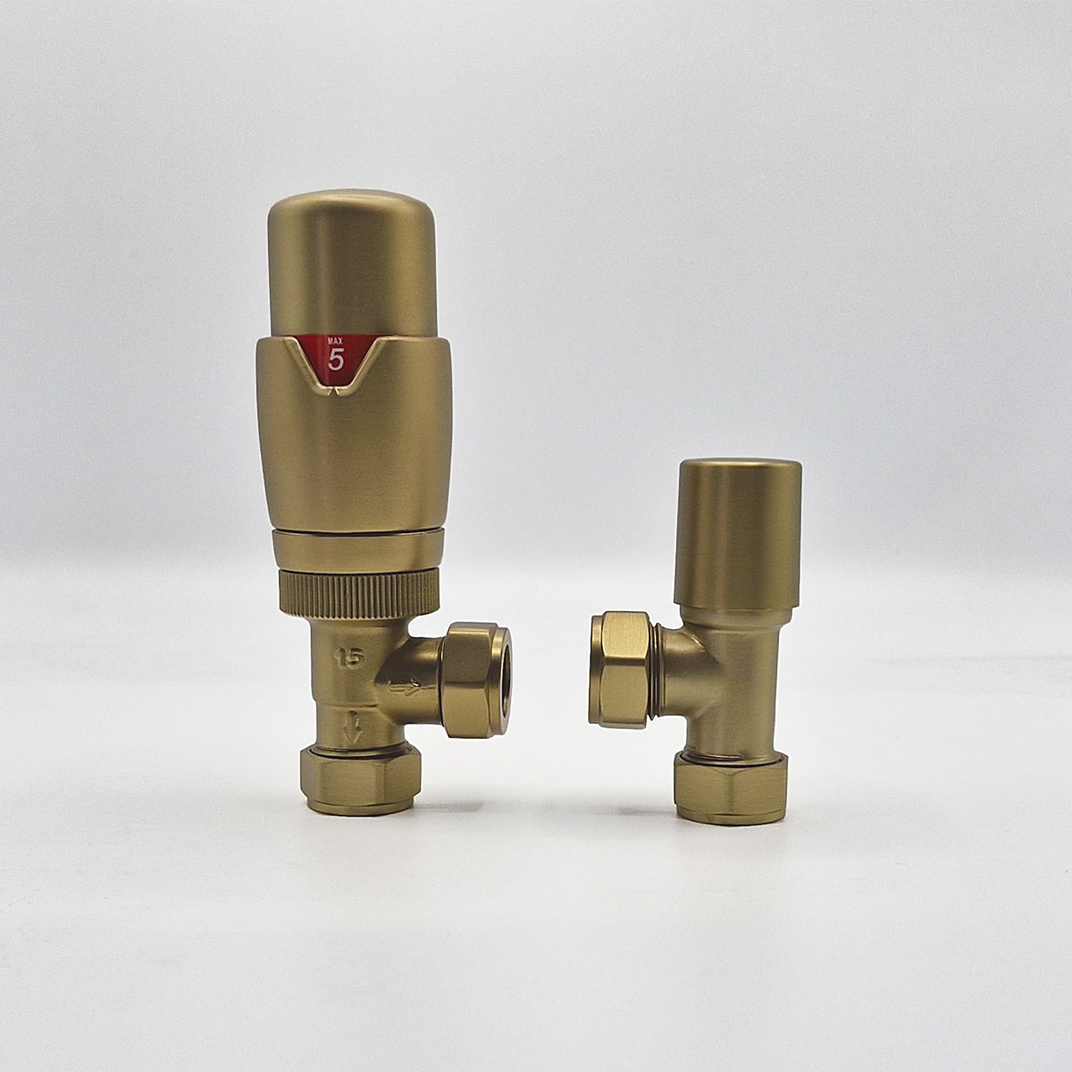Lux Heat Angled Brushed Brass Thermostatic Radiator Valve (TRV) Set - Image 2