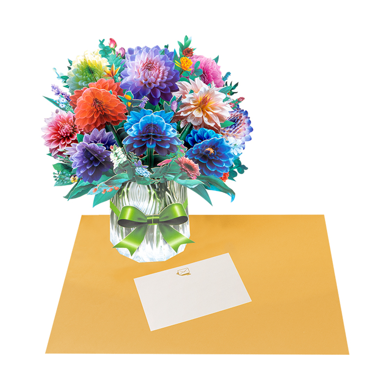 Brightfeel Bright Dahlia Bouquet Gift Design 3D Pop Up Greeting Card - White