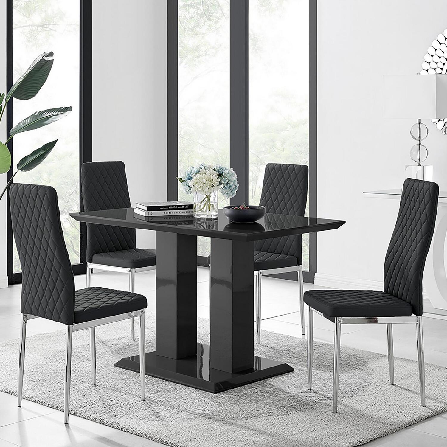 Furnitureboxuk Imperia 4 Modern Black High Gloss Dining Table And 4 Modern Milan Chairs Set - Black