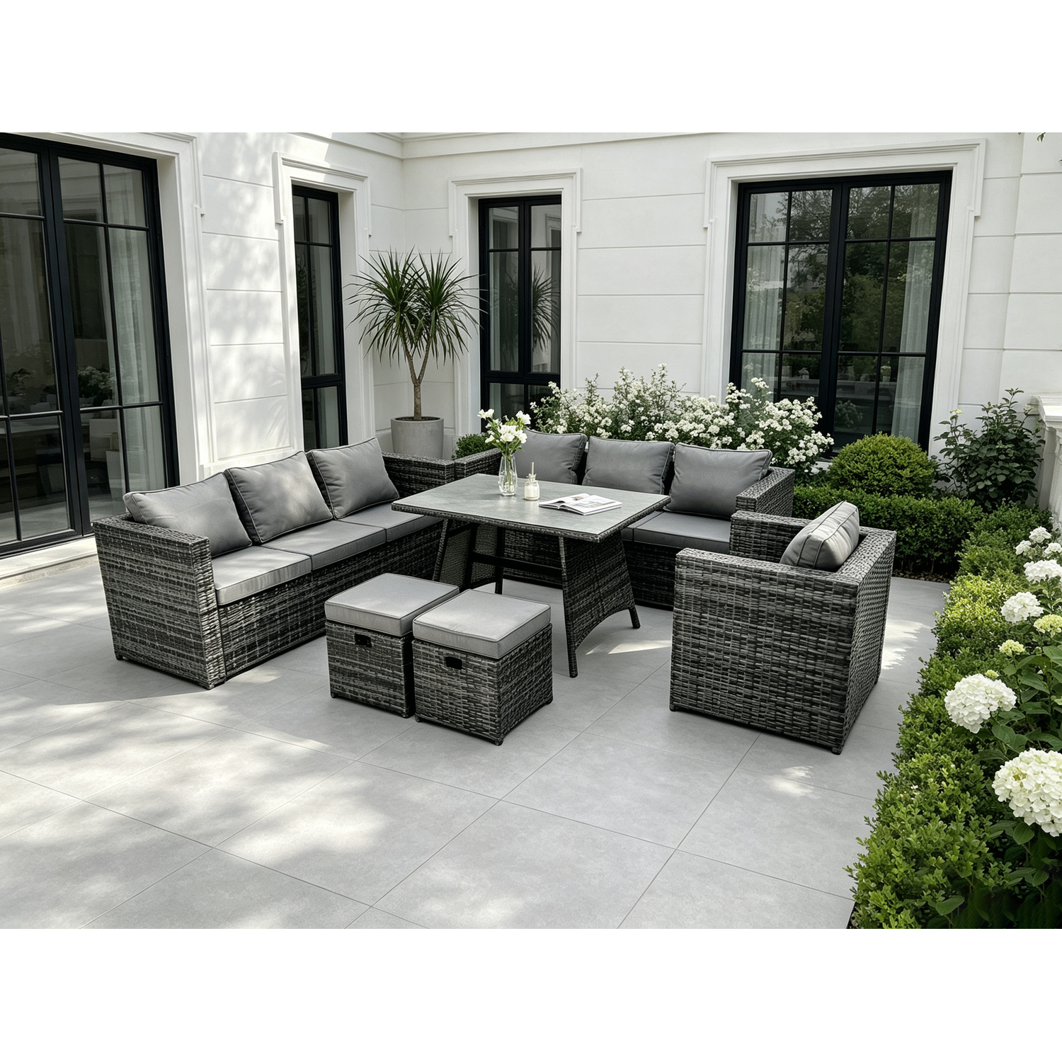 B&Q - 9 Seater Wicker Pe Rattan Garden Dining Set Outdoor Furniture Sofa With Patio Dining Table Armchair - Image 2