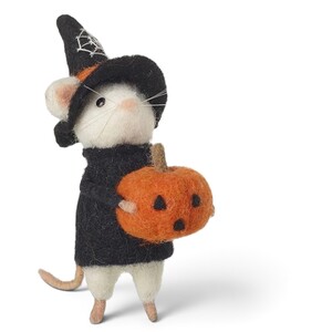 Felt Mouse Witch with Pumpkin Halloween Decoration