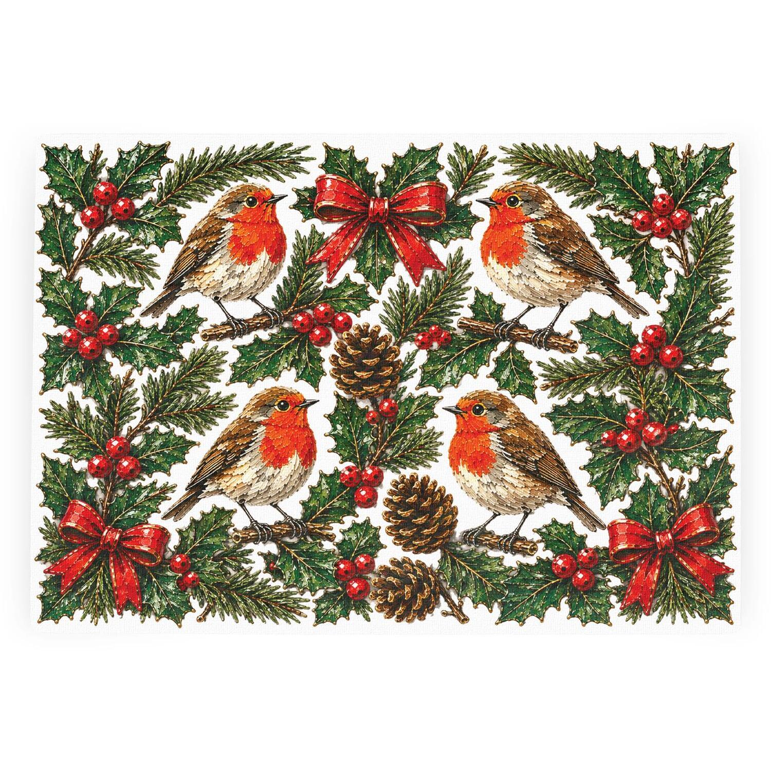 Purely Home Festive Robins Textured Glass Christmas Worktop Protector - Small Kitchen Chopping Board - Multicoloured
