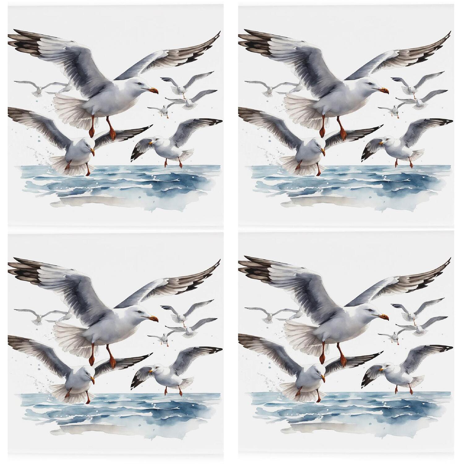 Seagulls Ceramic Coaster Set - Coastal Birds Square Set of 4 Coasters Gift - Image 2