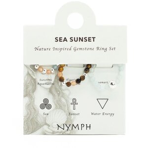 Sea Sunset Nymph Spirit Gemstone Ring Set with Sunstone Aquamarine