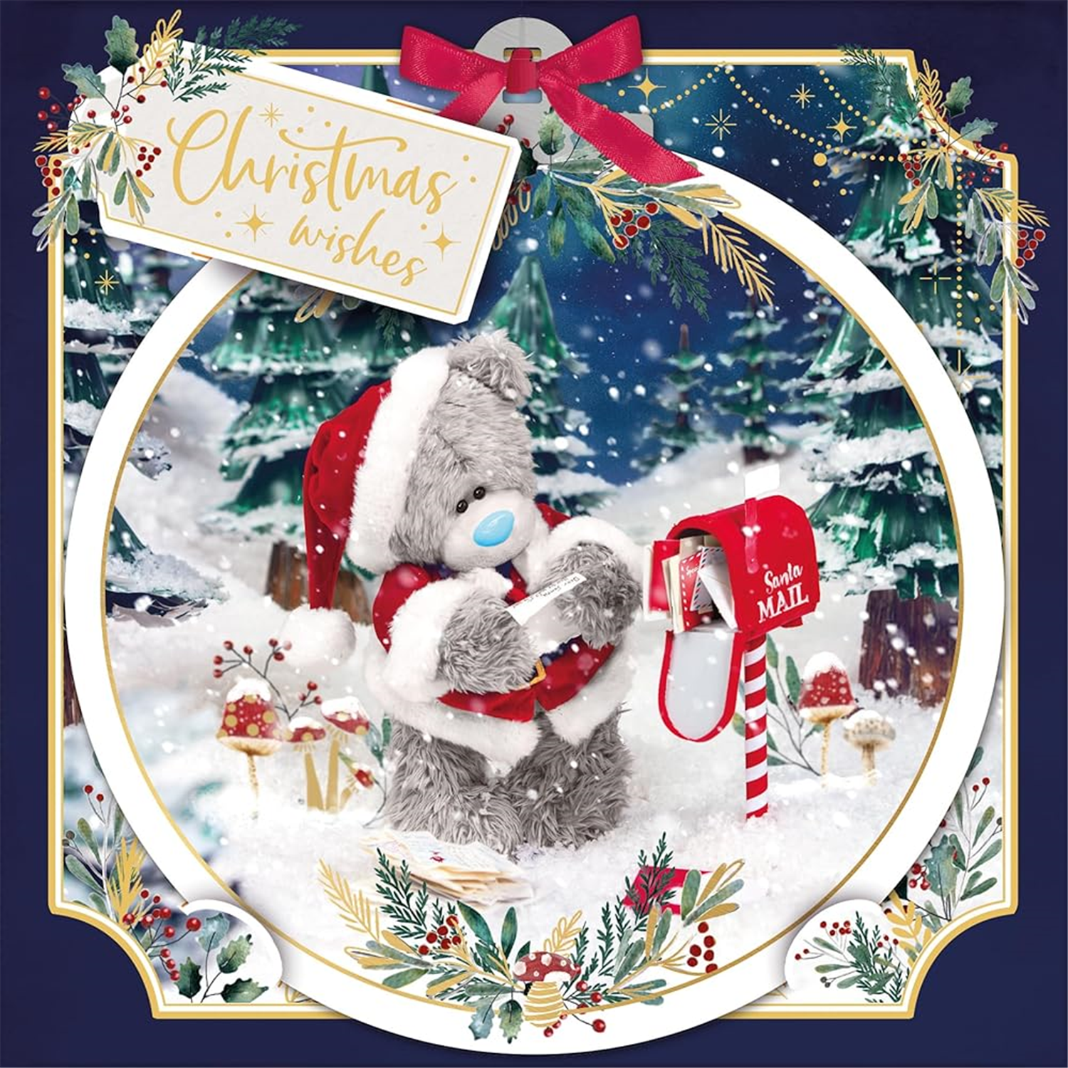 Bear And Mail Box 3D Christmas Card With Keepsake Bauble Style Plaque - Image 3