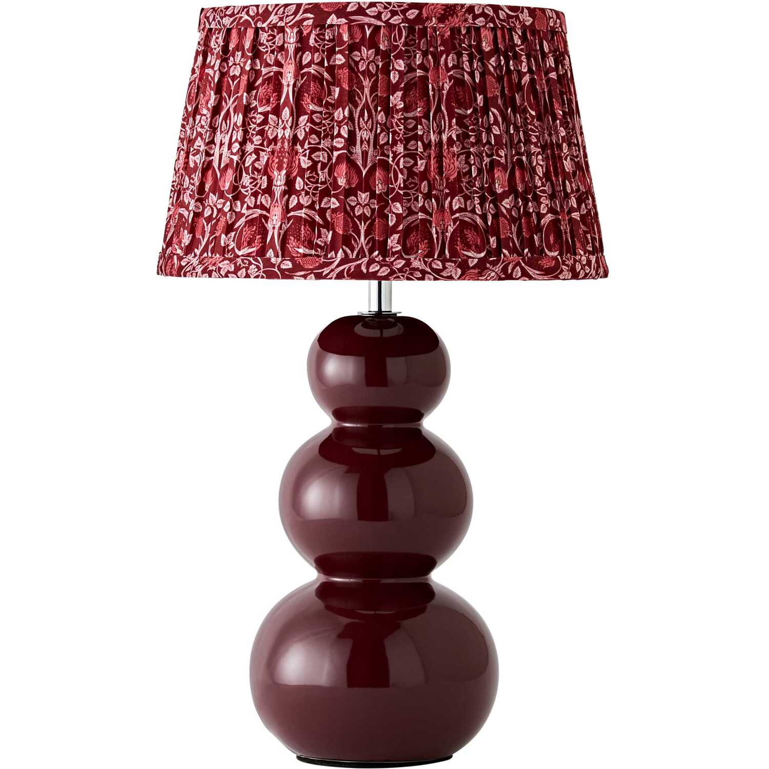 Valuelights Edie Floral Pleated Shade Ceramic Bobble Table Lamp - Burgundy / No - Burgundy / Yes