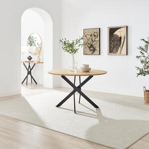 Novara Round Wood Veneer and Black Metal 6 Seater Dining Table
