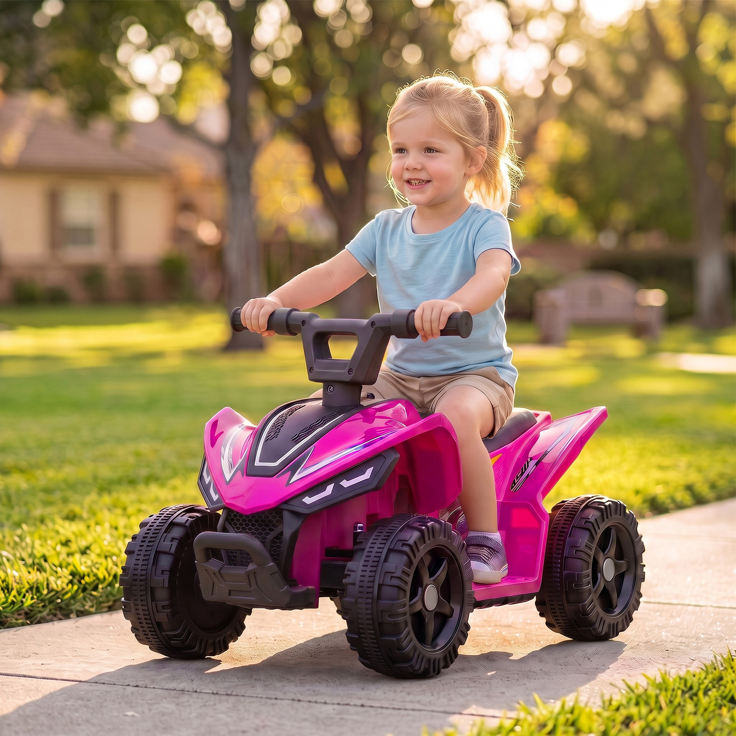 Aiyaplay Unisex Pink 6V Electric Car, Kids Atv With Handlebar Button Control In 25Kg - Image 3