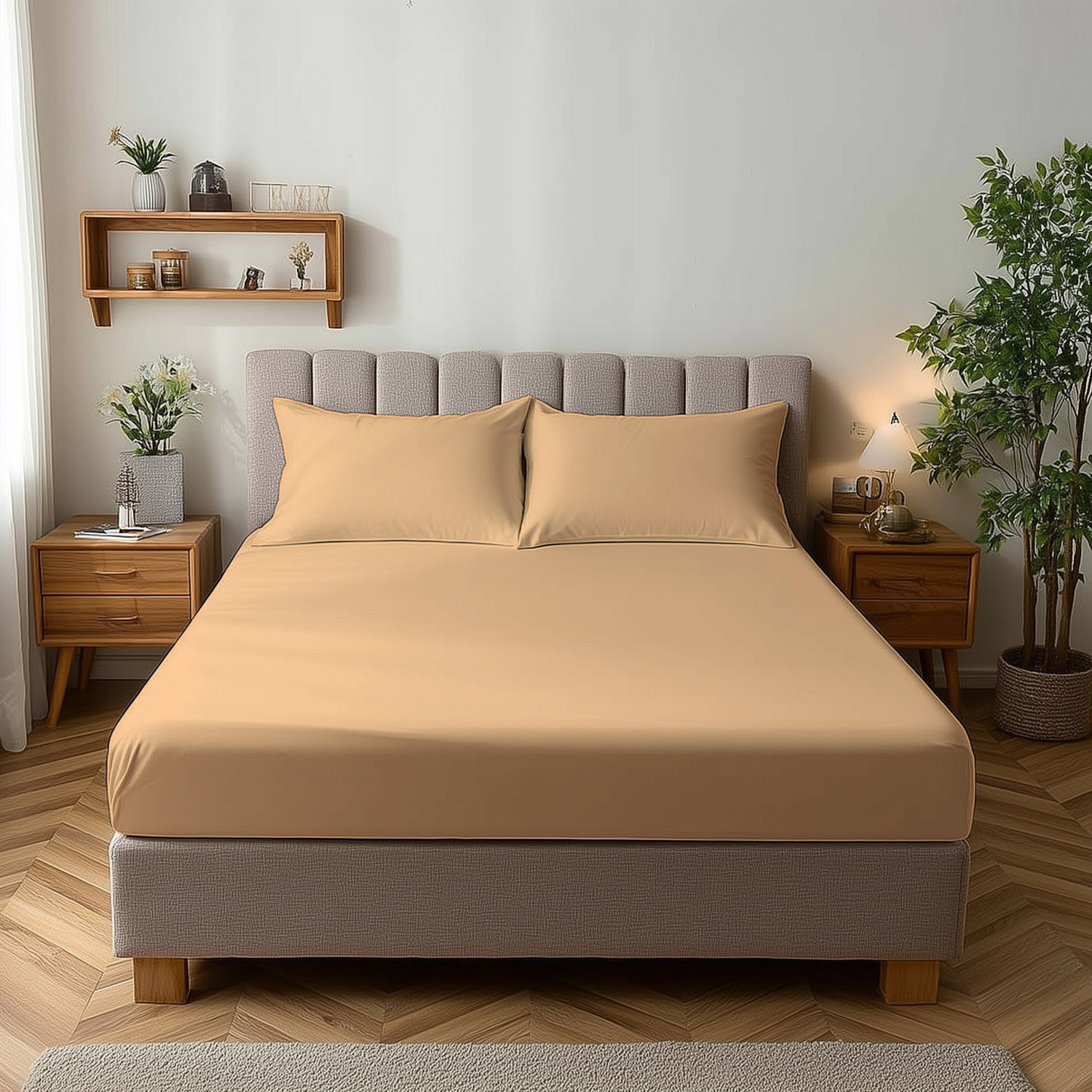 Snug City Microfibre Soft Touch Fitted Sheet 25Cm Skirt Plain Dyed Bed Linen - Latte Beige / Superking