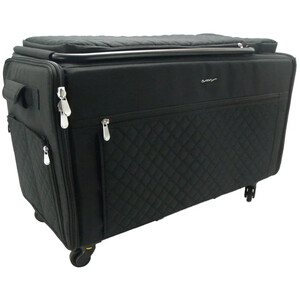 Everything Mary Jumbo 5 Wheel Collapsible Rolling Sewing Machine Storage Case, Black Quilted