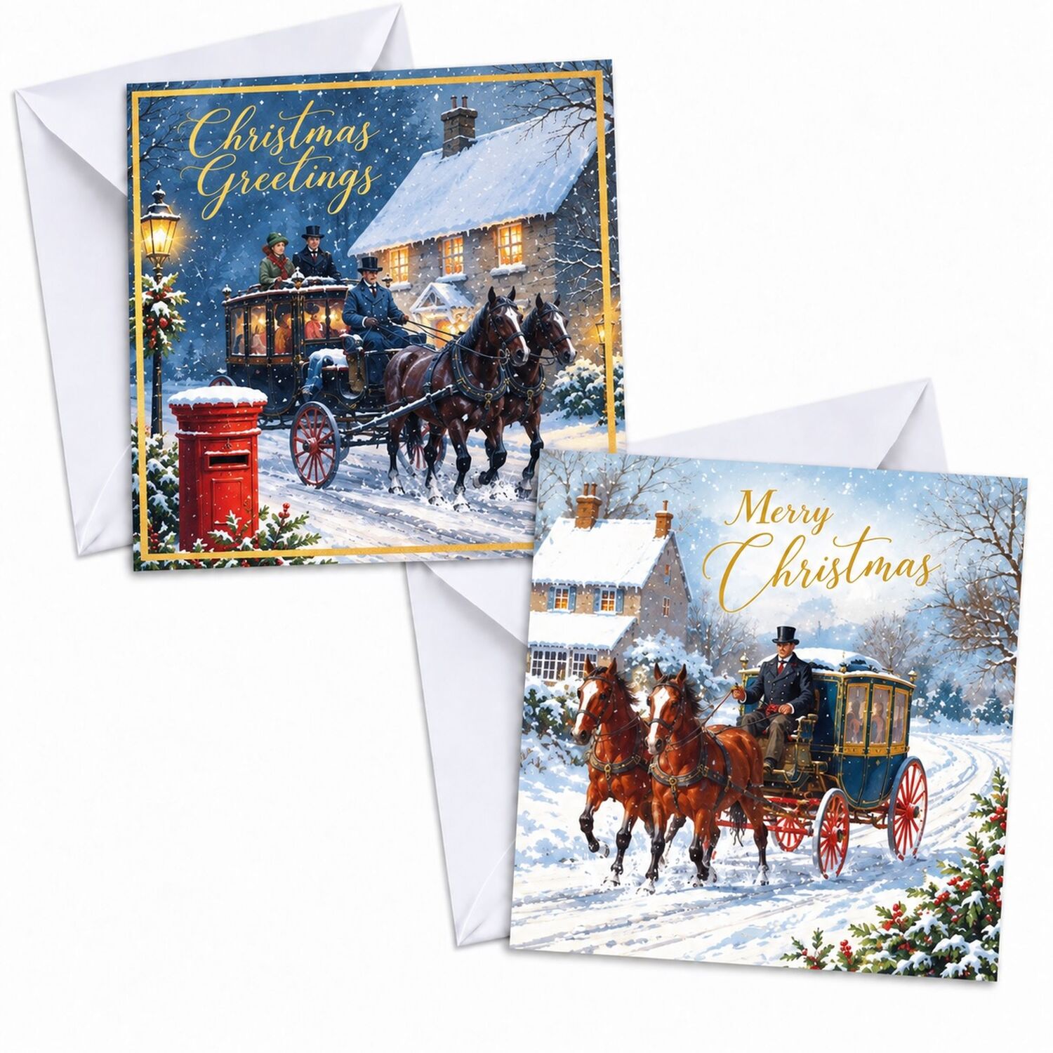 B&Q - 24 Christmas Cards With Envelopes Coach And Horses 2 Designs - Image 2