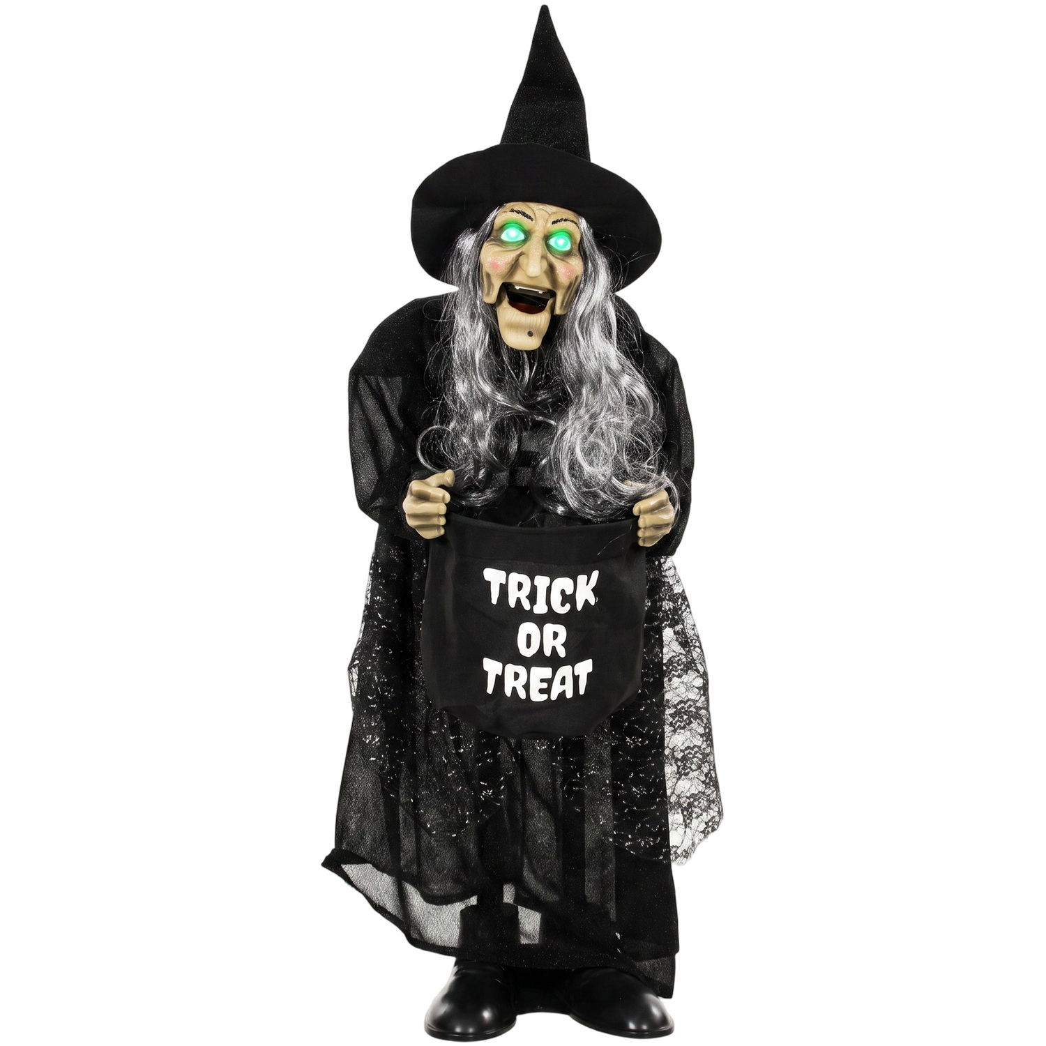 Aka Animated Witch Halloween Decoration, Sound, Touch Activation & Light-Up Eyes - Black
