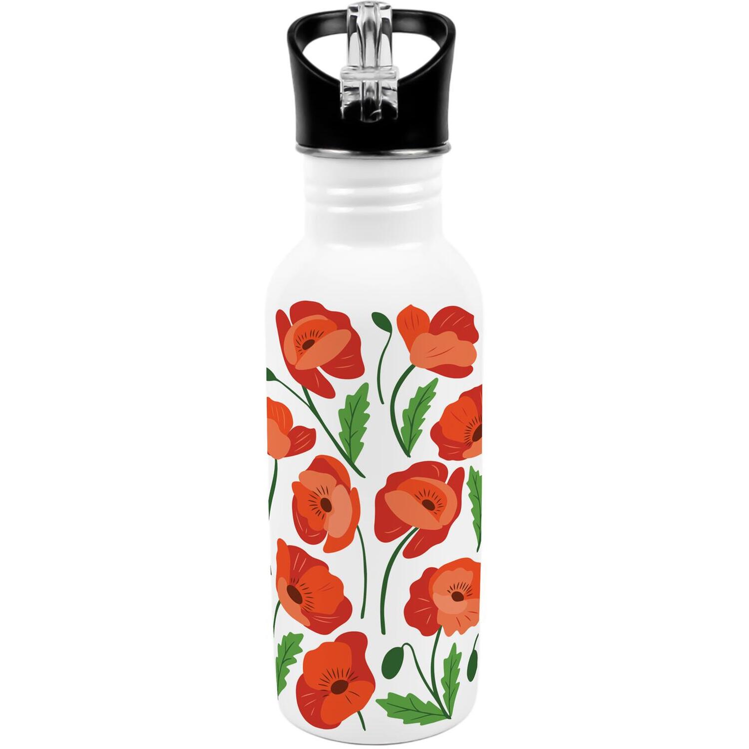 Purely Home Poster Poppies Metal Canteen Water Bottle - Red
