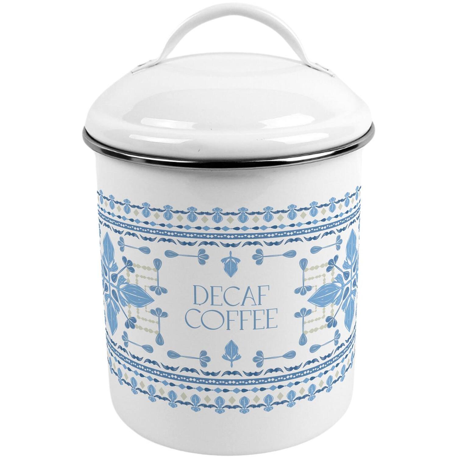 Purely Home Folk Tile Decaf Coffee Canister - Metal Kitchen Storage Container - Blue