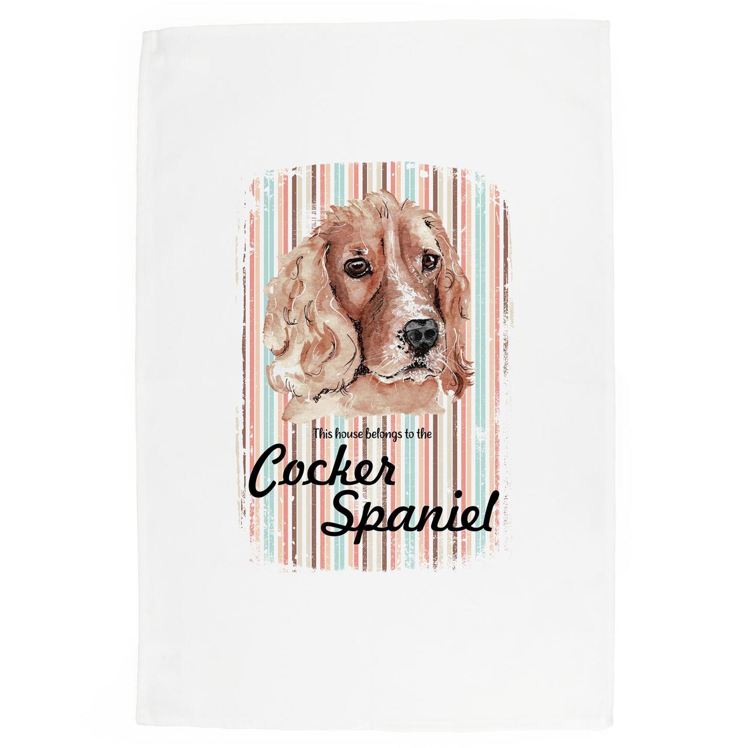 Purely Home Cocker Spaniel Tea Towel - This House Belongs to the Dog - Panama Cotton Kitchen Dish Towel/Drying Cloth - 67cm x 45cm - Gift for Dog Lovers - Image 3