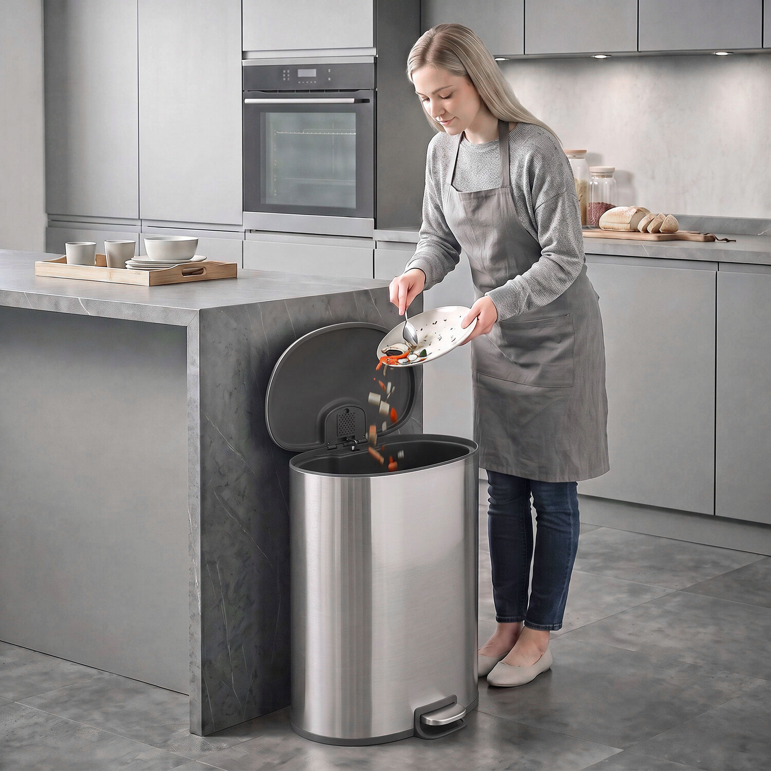 Homcom Silver 50L Kitchen Pedal Bin Rubbish Bin With Soft-Close Lid - Tone - Image 4