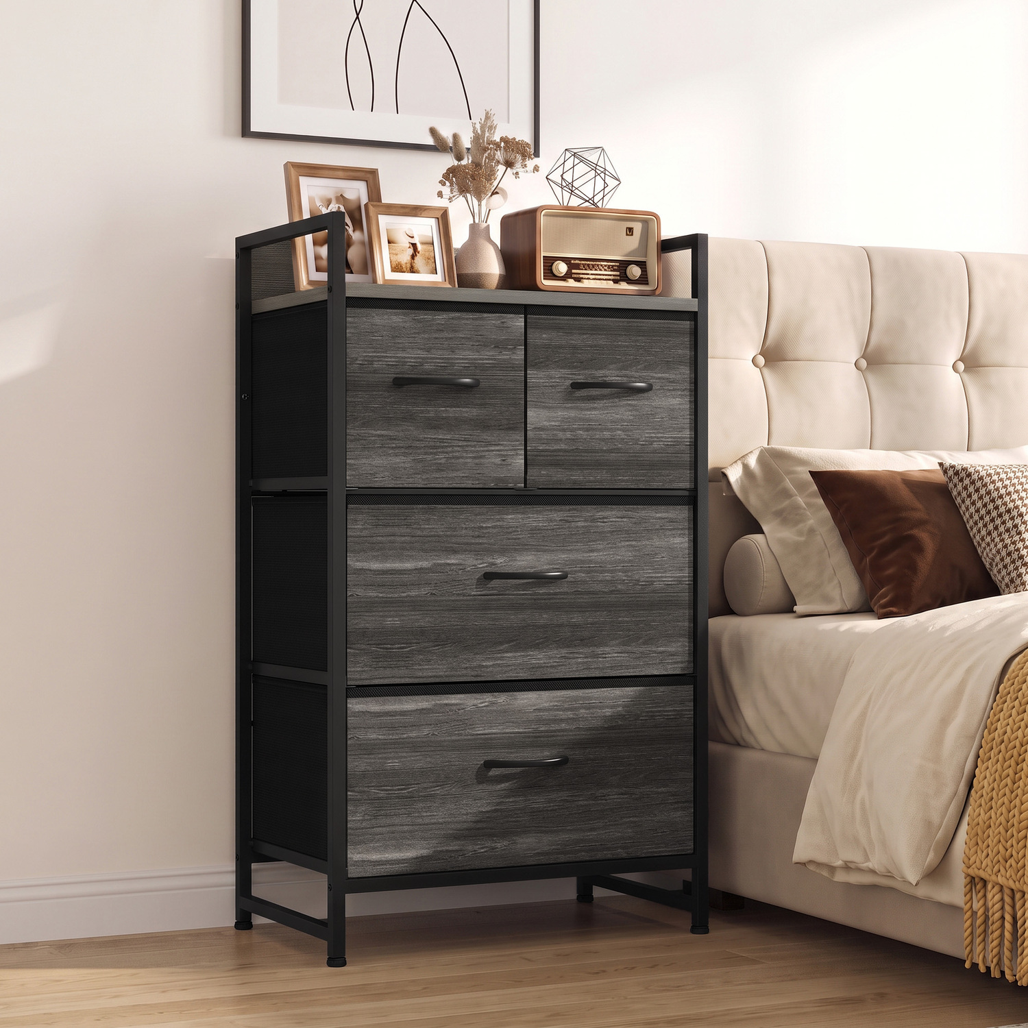 Homcom Unisex Grey Bedroom Chest Of Drawers Drawer Dresser With Shelf, Size 4 - Image 2