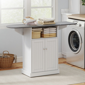 HOMCOM Ironing Board Cabinet on Wheels with Foldable Top, White