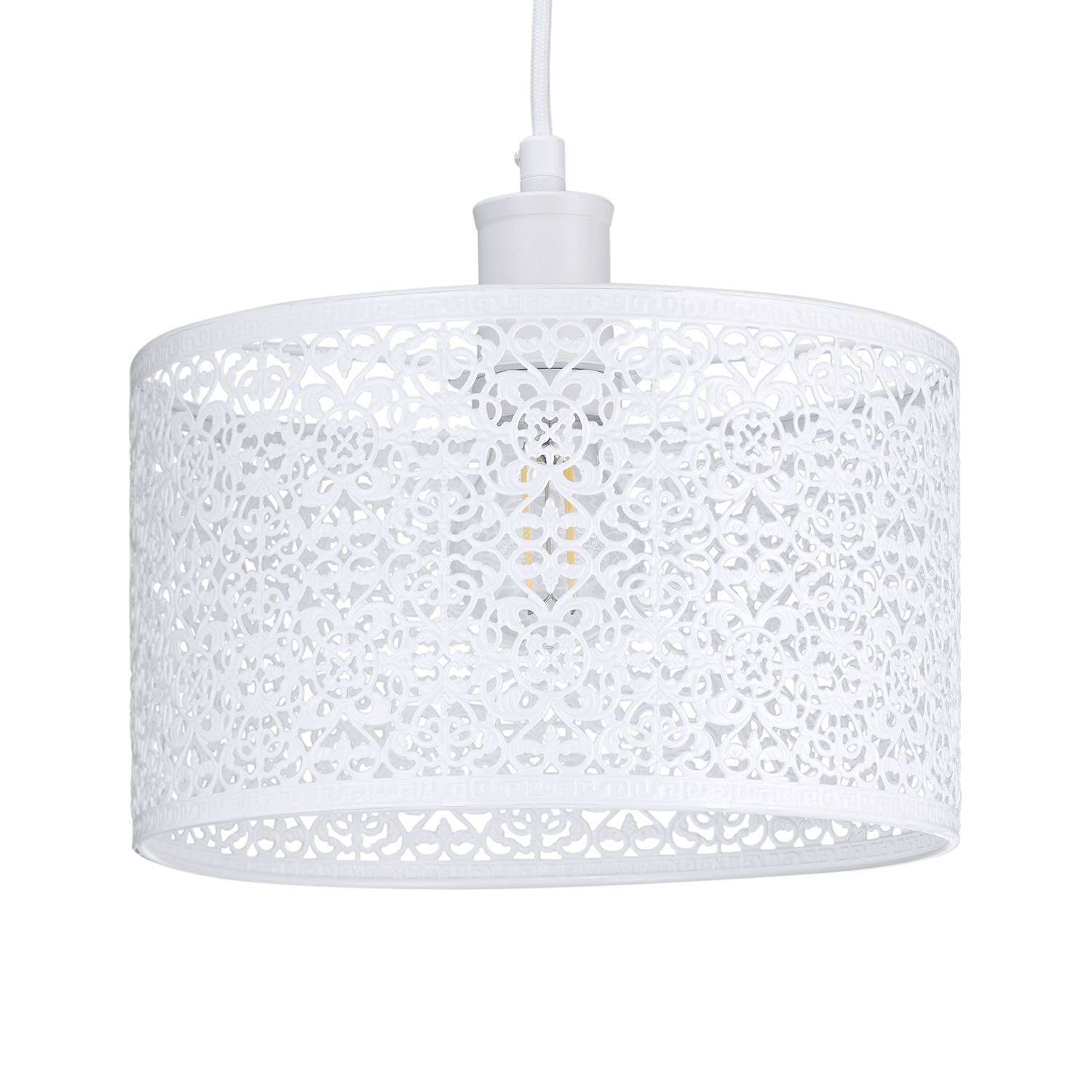 Happy Homewares White Ornate And Classic Moroccan Style Designed Gloss Metal Ceiling Pendant Lamp Shade 25Cm X 15Cm | 60W Maximum| Circular Metal Shade By - Image 3