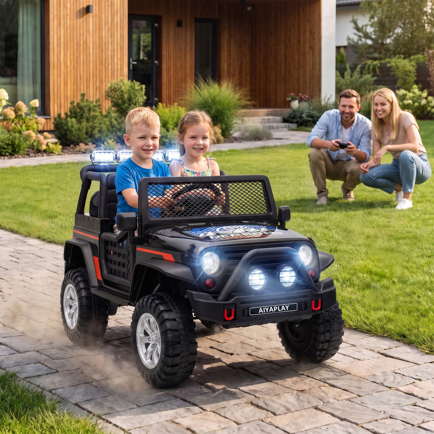 Aiyaplay Unisex Black 12V Kids Electric Ride On Car, Battery Powered Off-Road Truck In Size 12 - Image 3