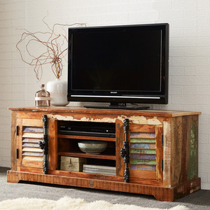 Reclaimed Boat Wood 3 Shelves 2 Door Large TV Media Unit