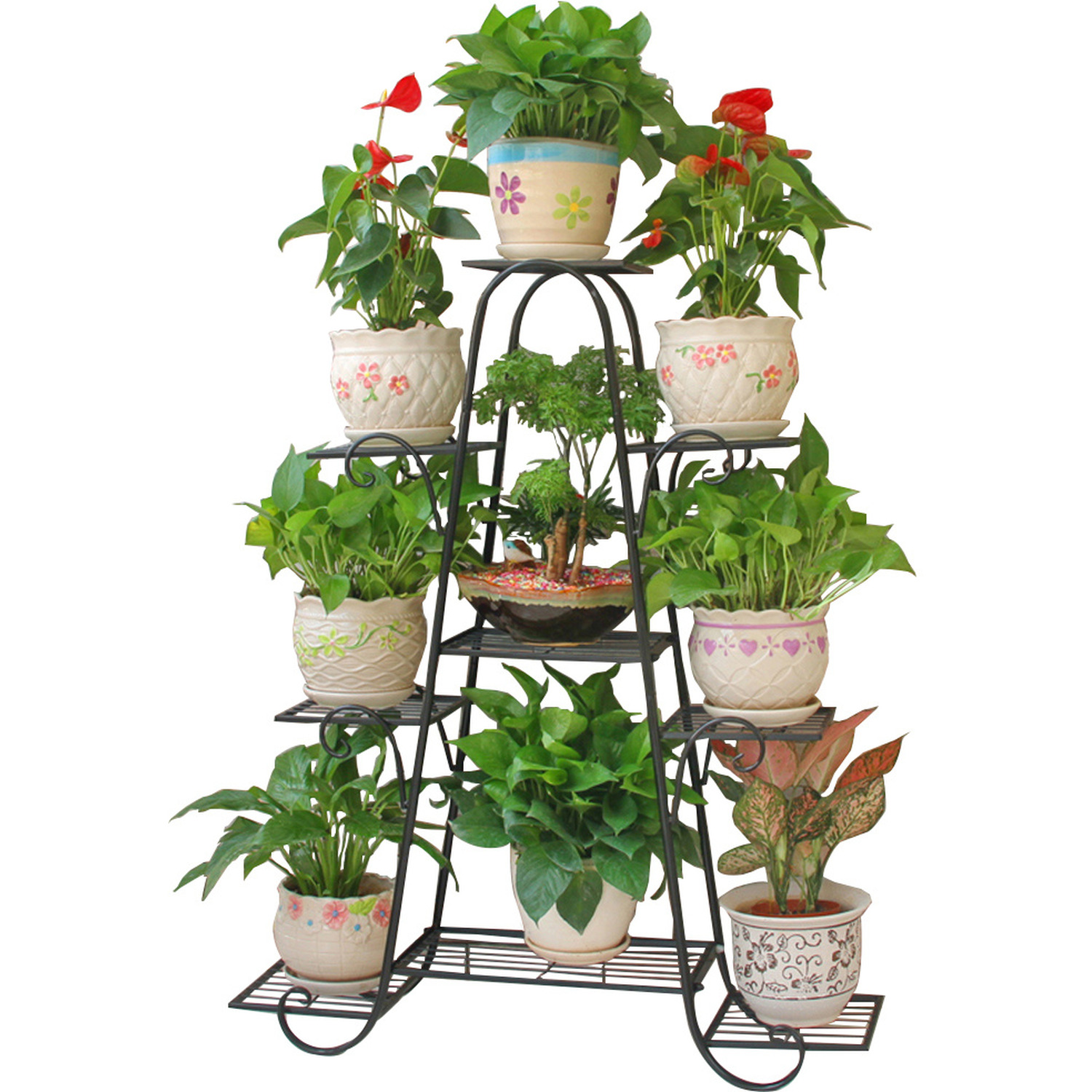 Image of Multi-Layer Wrought Iron Flower Stand - Black