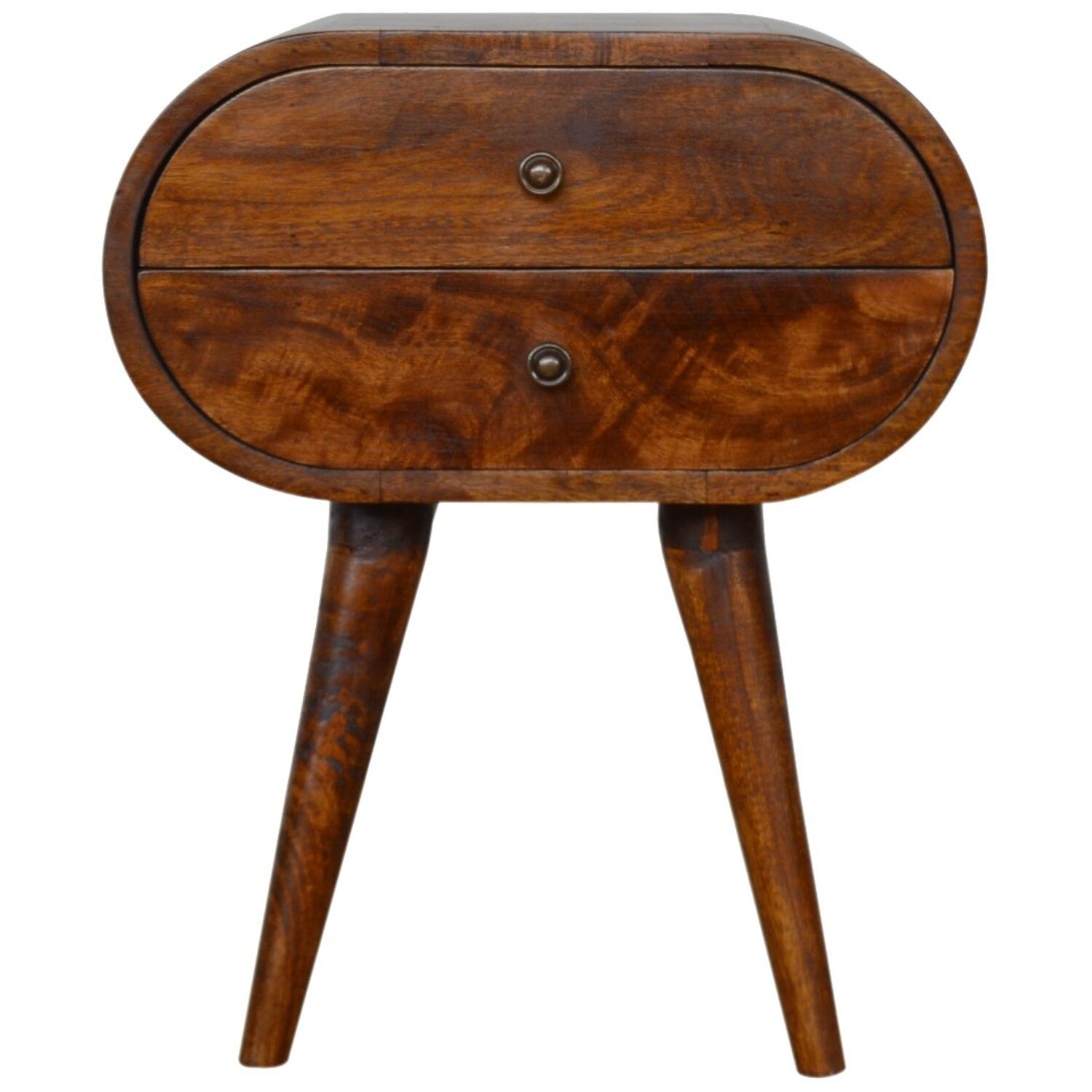 KDMK - Chestnut Circular Bedside Table With 2 Storage Drawer - Brown thumbnail