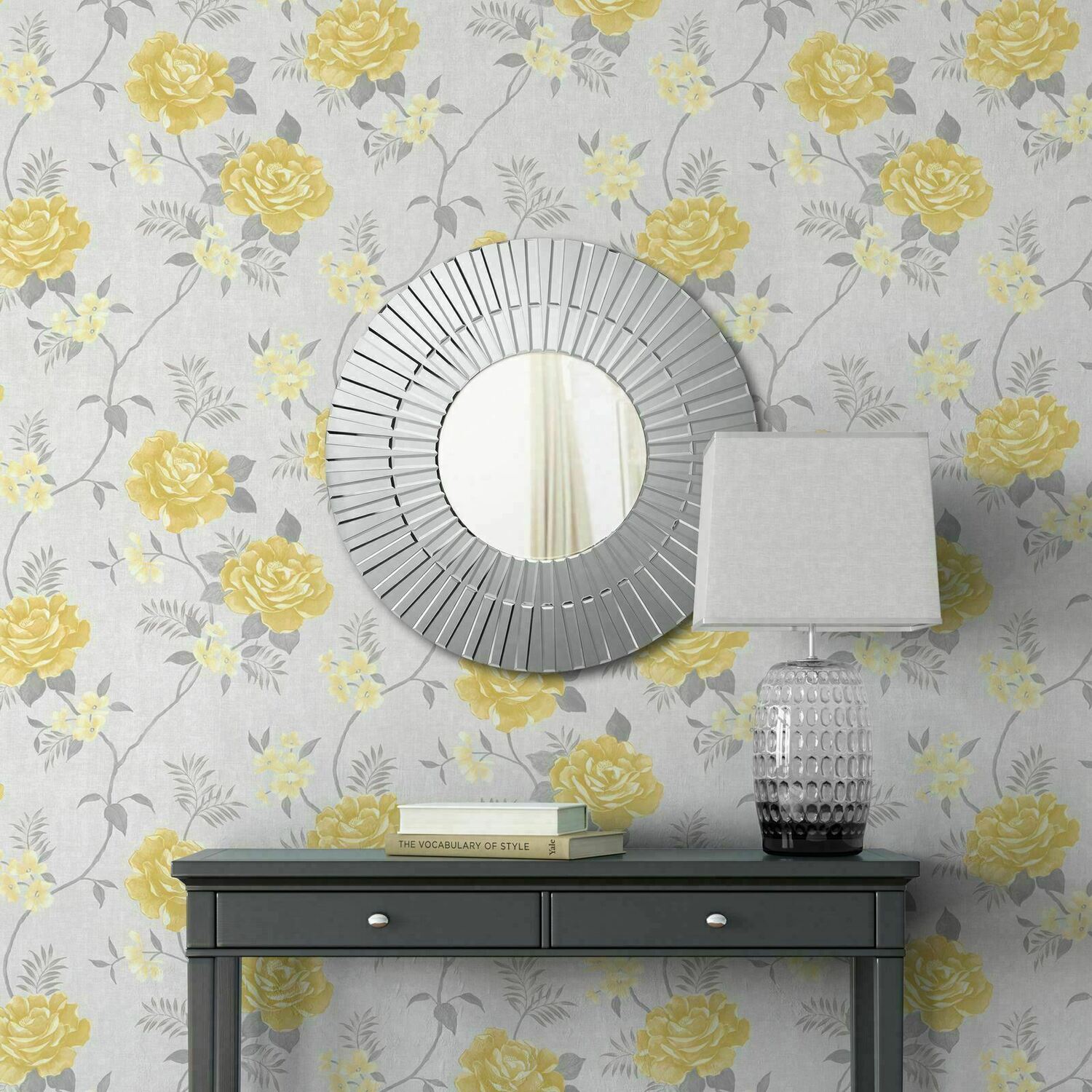 Muriva Designer Darcy James Floral Trail Rosalind Ochre Grey Flowers ...