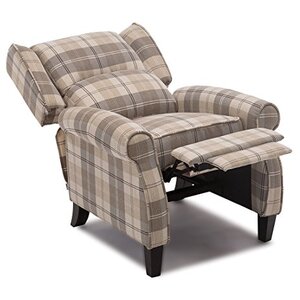 Beige Eaton Wing Back Fireside Check Fabric Recliner Armchair shot 2417052