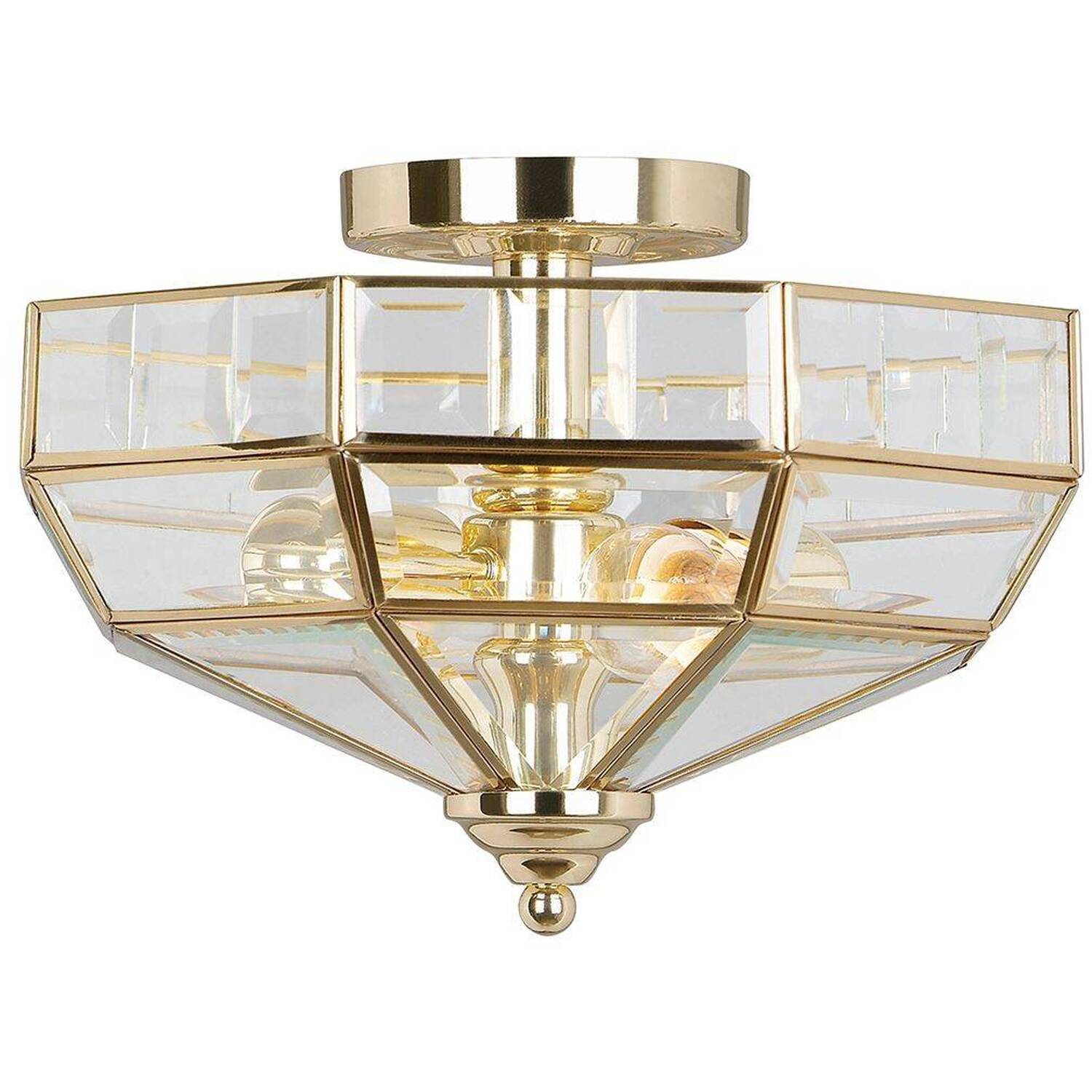 Old Park 2 Light Semi Flush Ceiling Light Polished Brass, E27 - Polished Brass