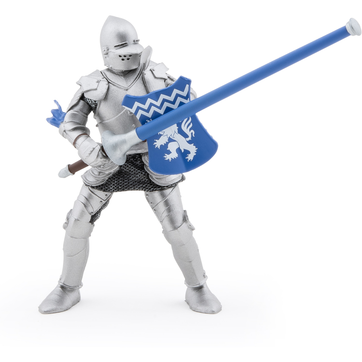 Image of PAPO Fantasy World Lion Knight with Spear Toy Figure - Silver/Blue