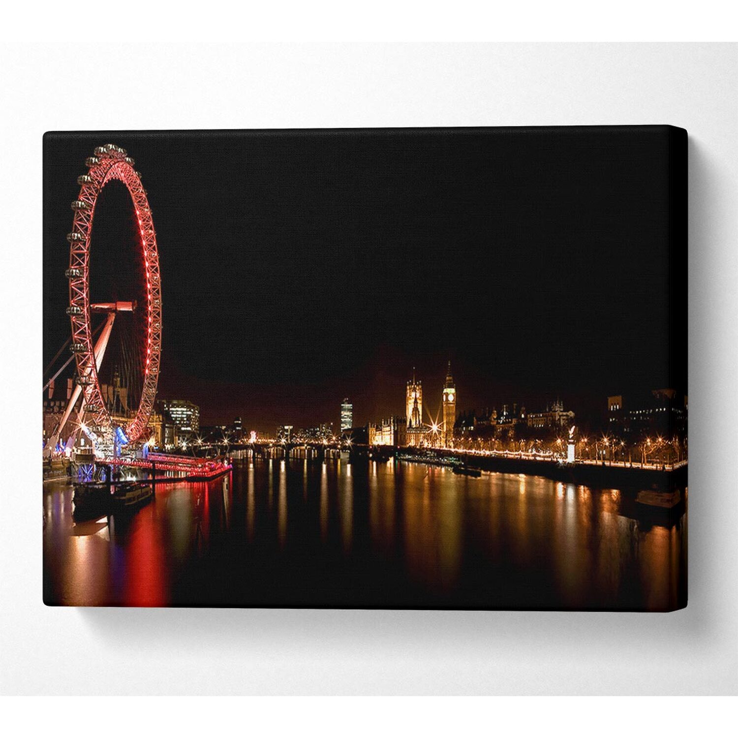 Wallart-Direct - London Eye Night England Canvas Print Wall Art - Yellow / 101.6cm thumbnail