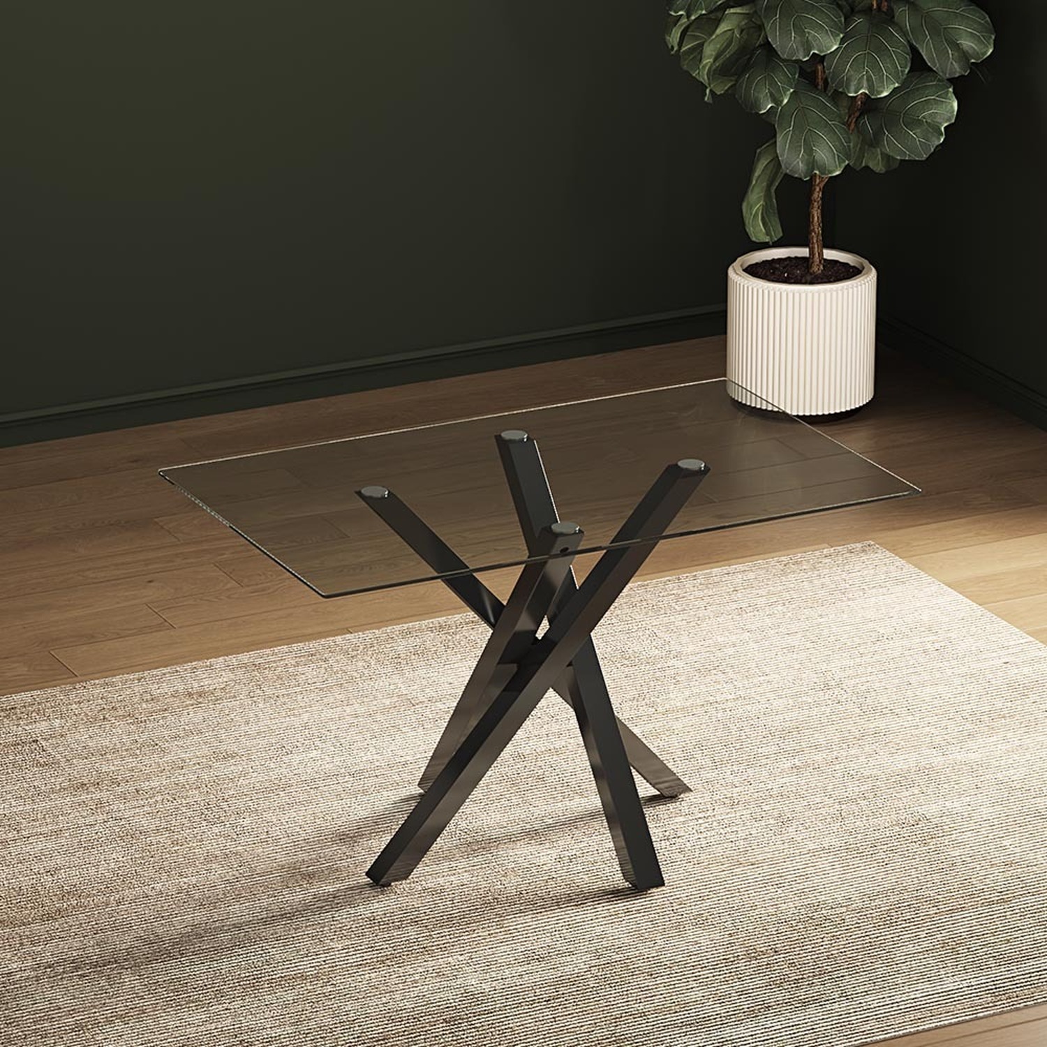 Clear Tempered Glass Rectangular Dining Coffee Table - Black
