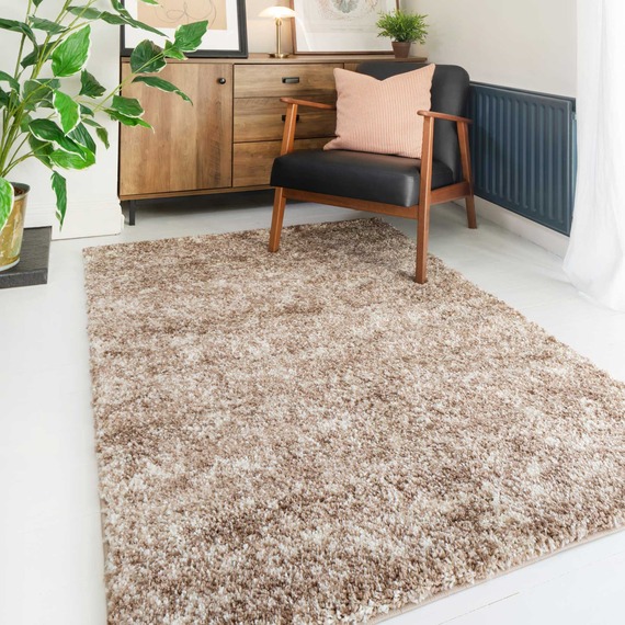 Super Soft Natural Beige Mottled Shaggy Area Rug