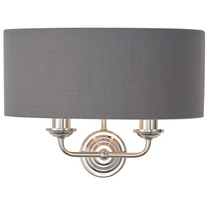 Highclere Shade Wall Lamp Bright Nickel Plate Charcoal Fabric