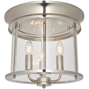 Hampworth Round Ceiling 3 Candle Lantern Bright Nickel, Clear Glass Shade