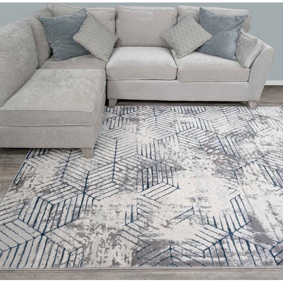 Abstract Distressed Geometric Motif Area Rug