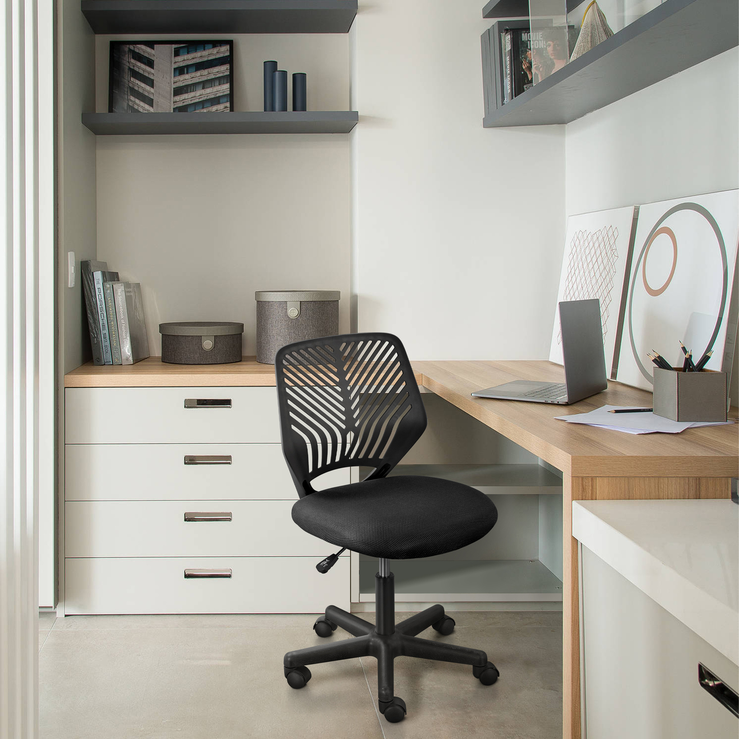 Armless Adjustable Office Chair - Black