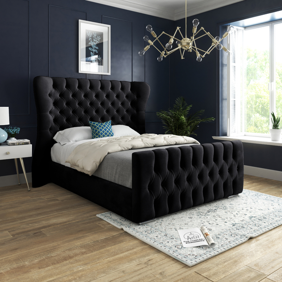 Parma Wide Curved Winged Upholstered Soft Velvet Bed Frame