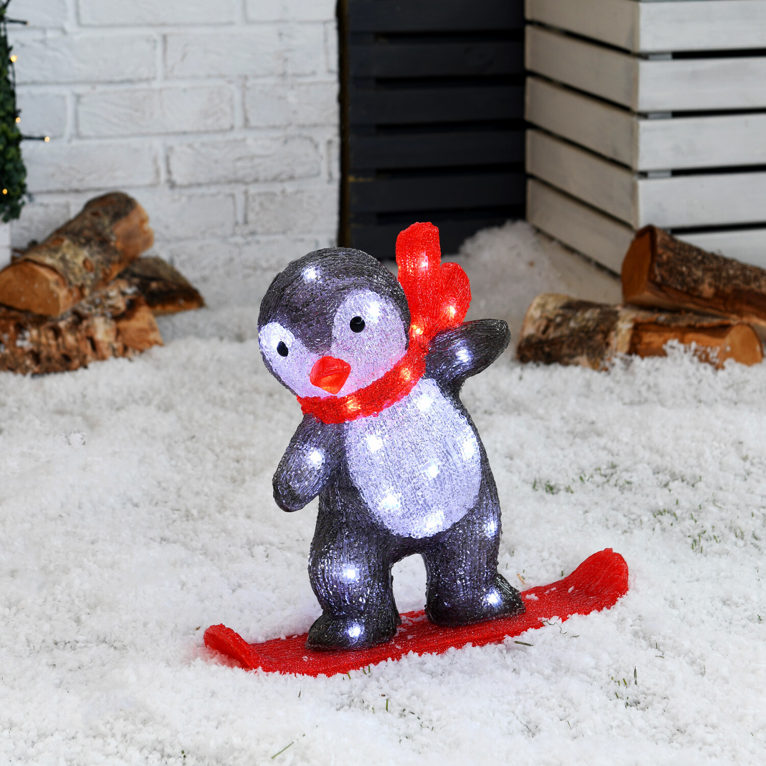Image of Acrylic Snowboarding Penguin - Black