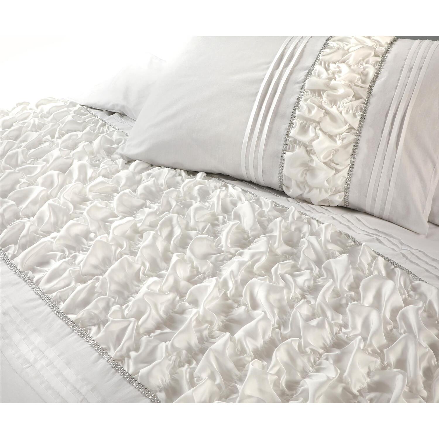 Aurora Embellished Duvet Cover Set - White Superking