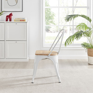White Colton Stackable Tolix Style Industrial Metal Kitchen Dining Chair Wood Seat shot 4116876