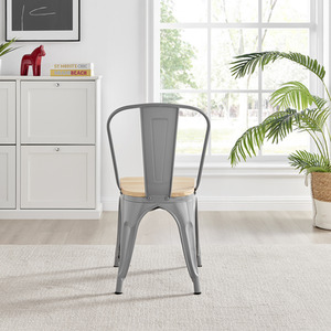 Grey Colton Stackable Tolix Style Industrial Metal Kitchen Dining Chair Wood Seat shot 4116975