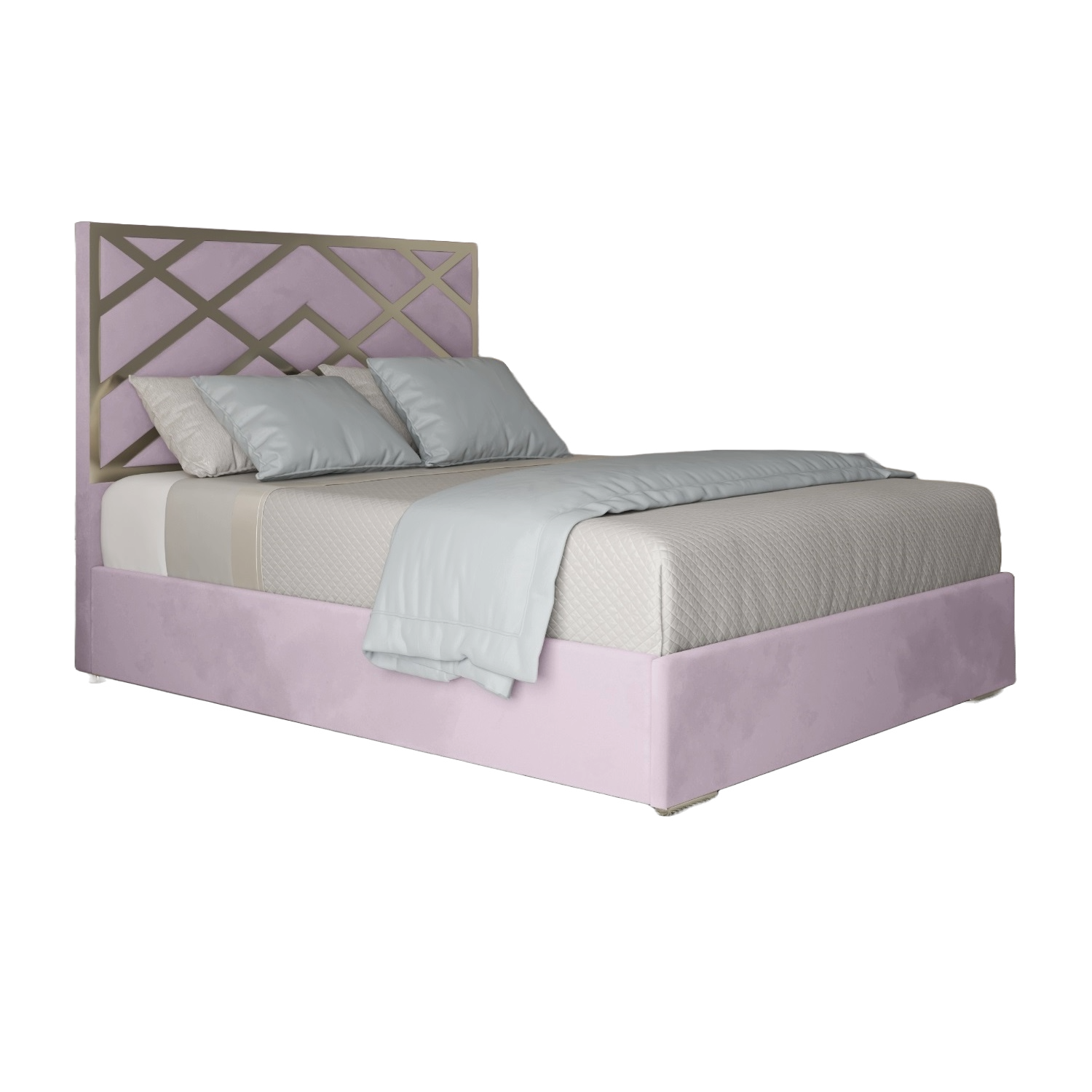 Mayfair Upholstered Soft Velvet Metal Bed Frame - Pink Double