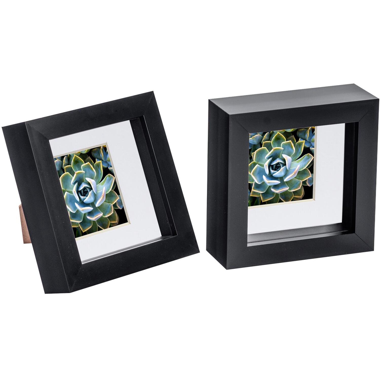3D Box Photo Frame - 4x4" with 2 x 2" Mount Pack of 2 - Black