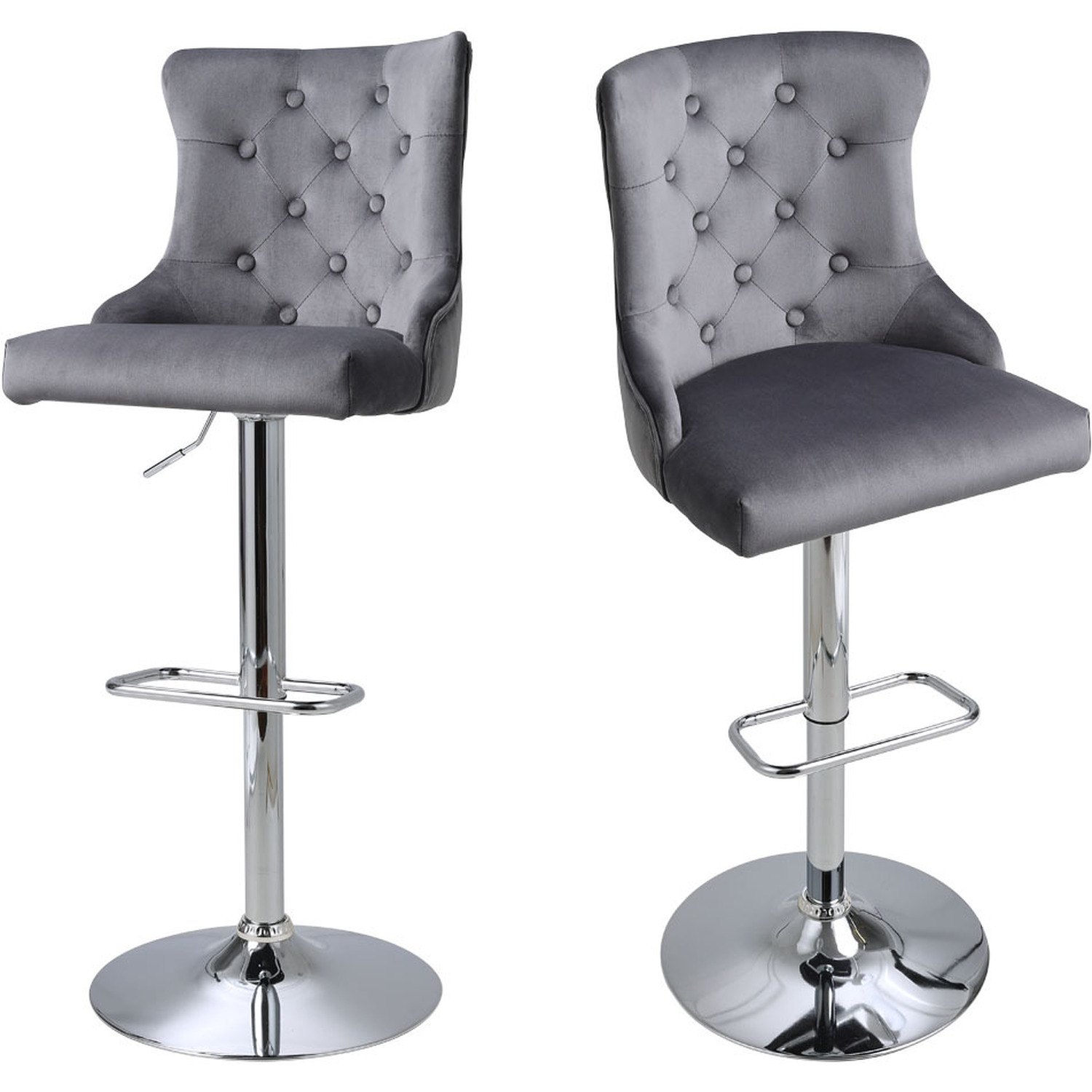 2 Pack Velvet Upholstered Adjustable Bar Stool - Grey
