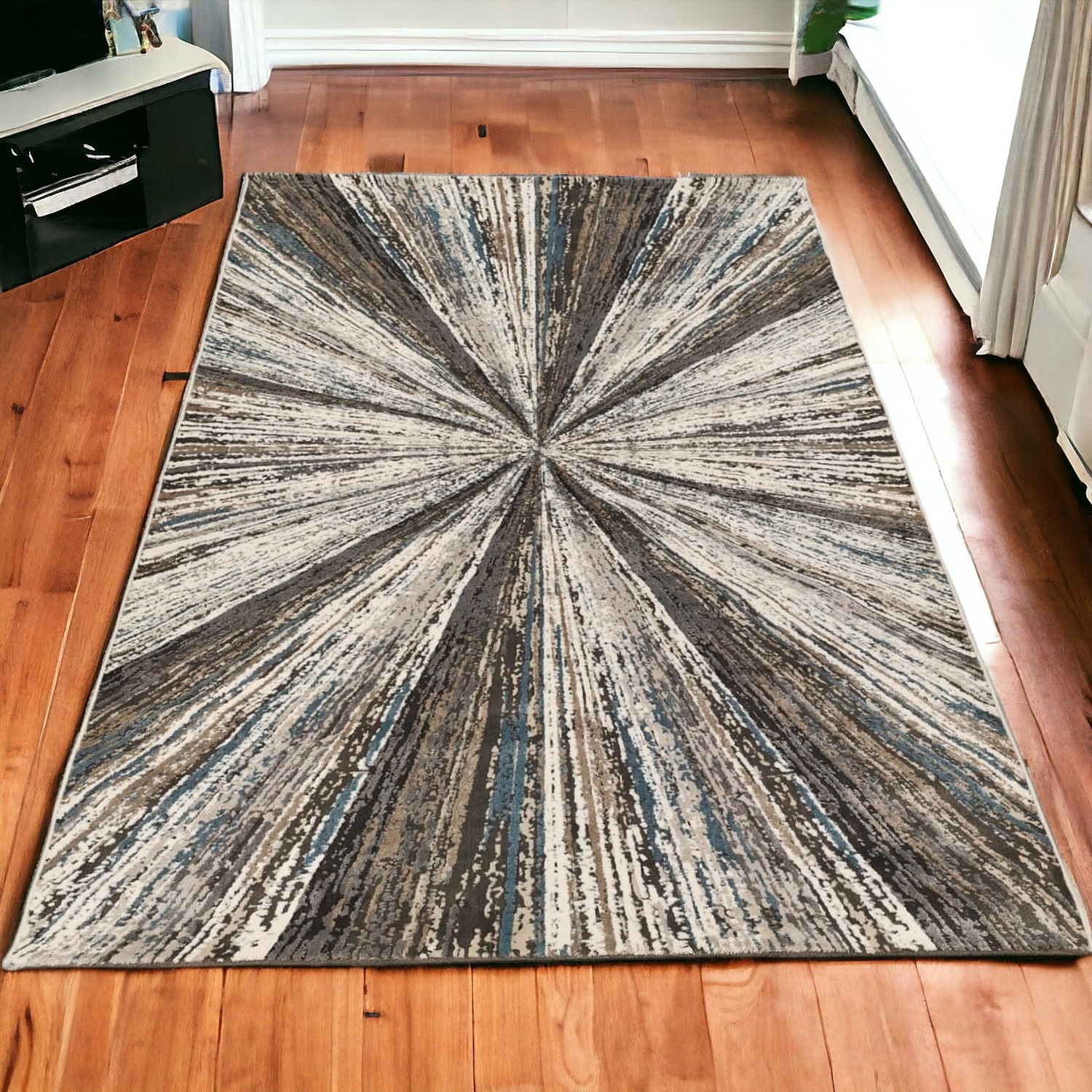 The Rug Wholesaler - Grey and Blue Sunburst Pattern Living Room Rug - Ziegler - Grey / 160cm thumbnail