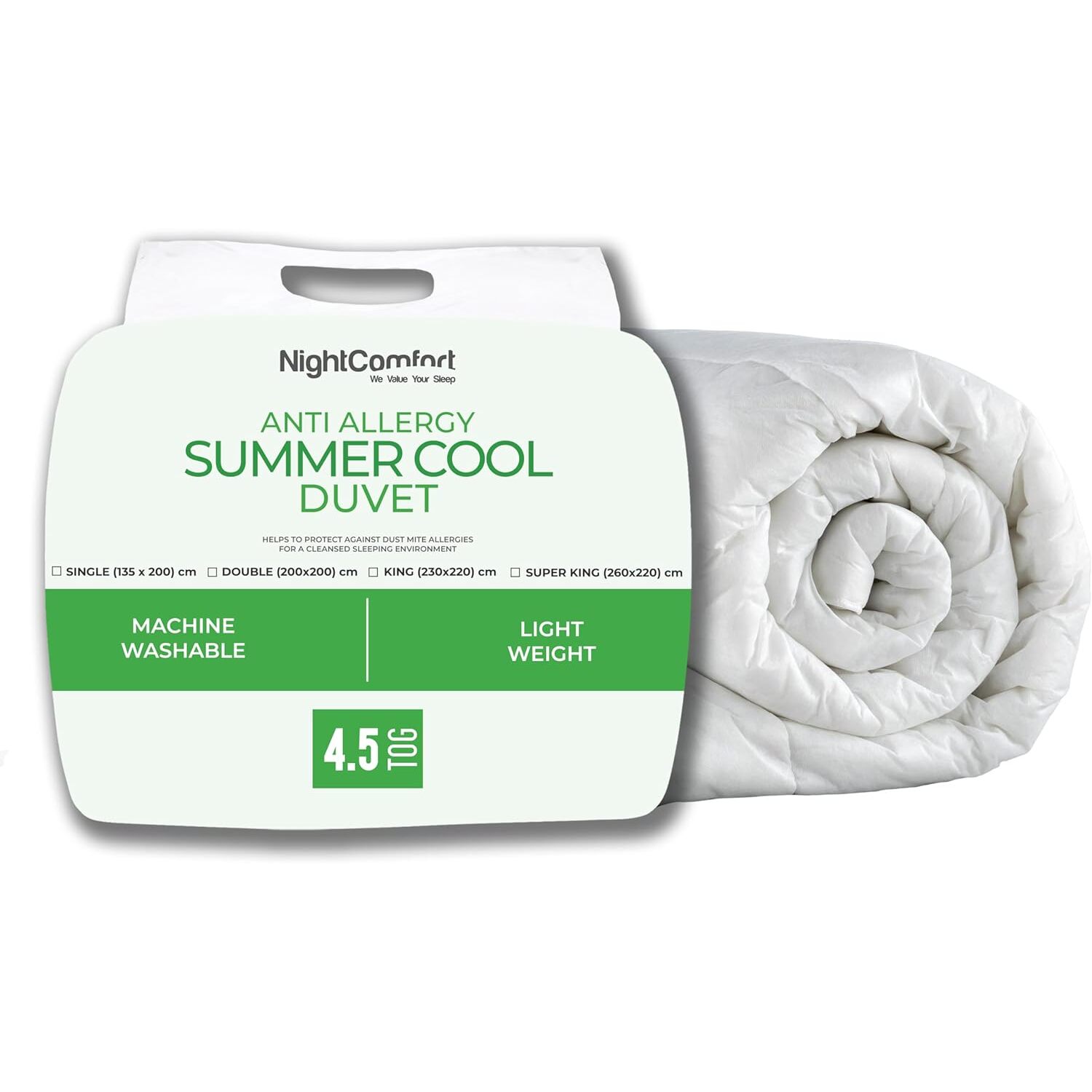 4 5 Tog Easy Care Anti Allergy Corovin Summer Duvet - White King Size